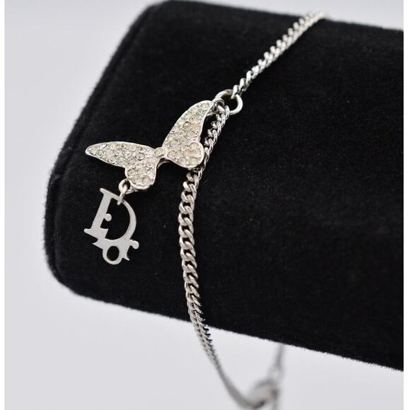 Christian Dior Vintage Butterfly Charm Bracelet Logo Crystal Rare Signed BinO - Picture 1 of 11